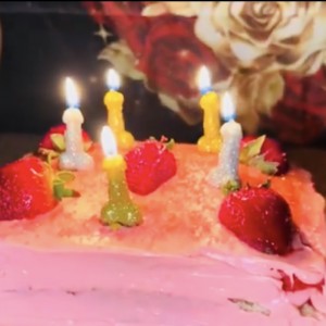 WHAT DO YOU THINK OF MY CHAMPAGNE BIRTHDAY CAKE WITH STRAWBERRIES & PENIS CANDLES?